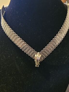 Classic Multi-Row Silver tone Chain Choker Necklace